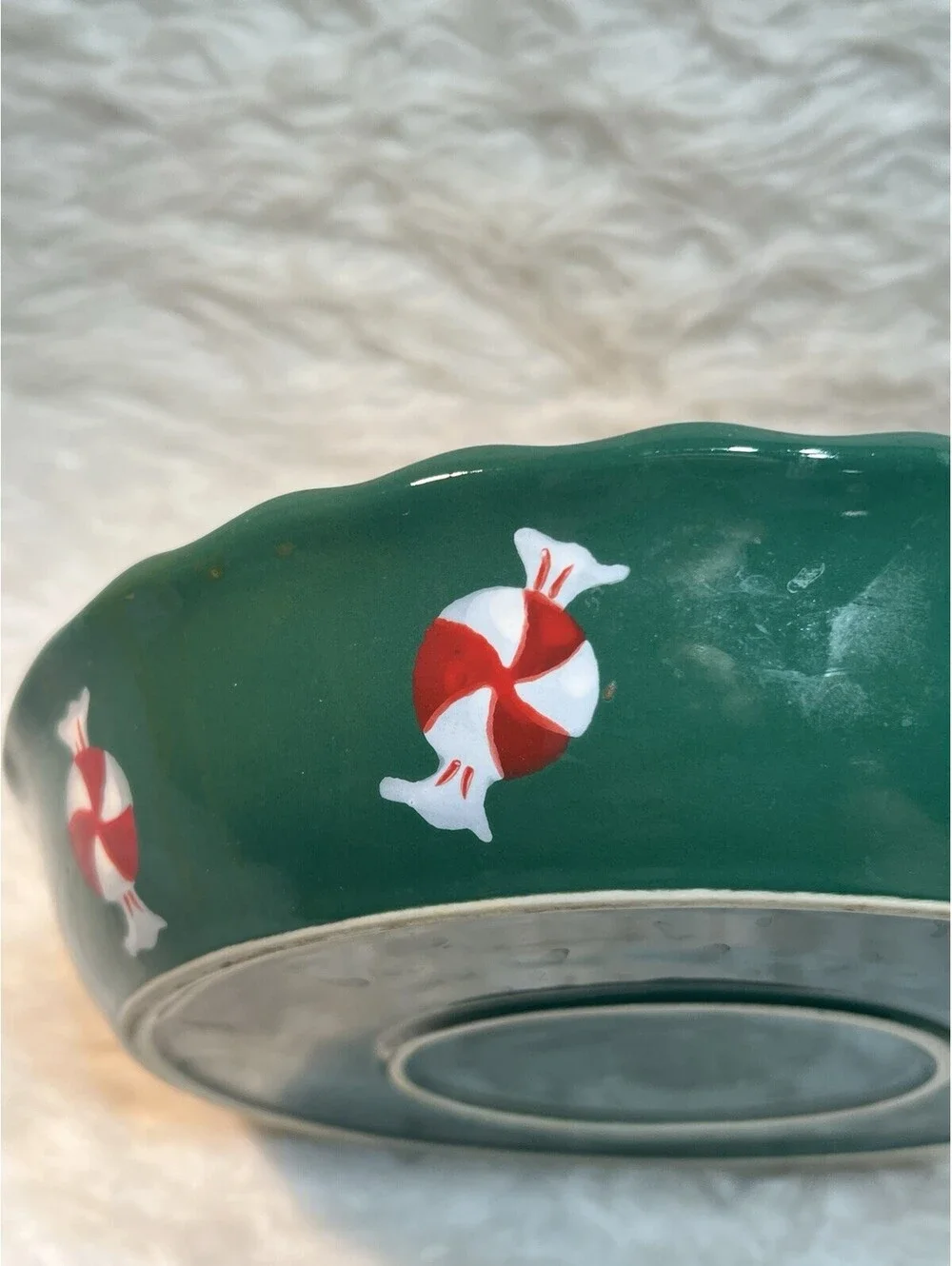 Christmas Candy Cane Ceramic Green Pie Dish